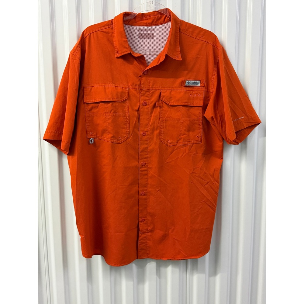 Columbia PFG Fishing Shirt Mens XL Orange Excellent Short Sleeve Ventilated